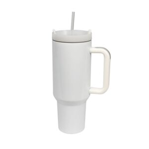 Gobelet thermos en inox 1,2 L sublimable – Blanc brillant avec anse et paille (40oz)